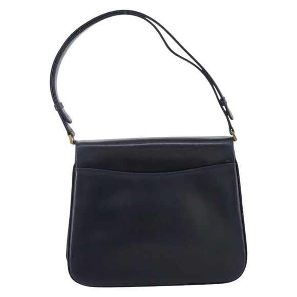 GUCCI Shoulder Bag Leather Navy Gold Auth 205163