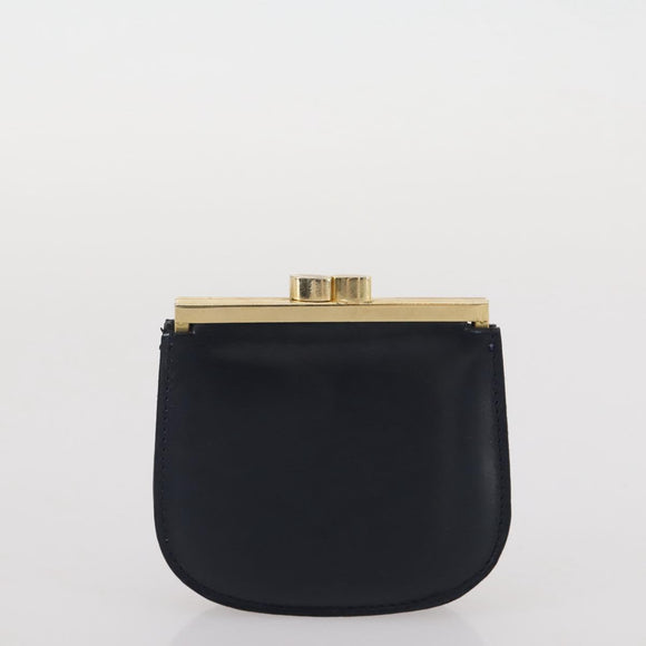 GUCCI Shoulder Bag Leather Navy Gold Auth 205163