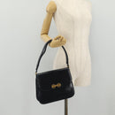 GUCCI Shoulder Bag Leather Navy Gold Auth 205163-37
