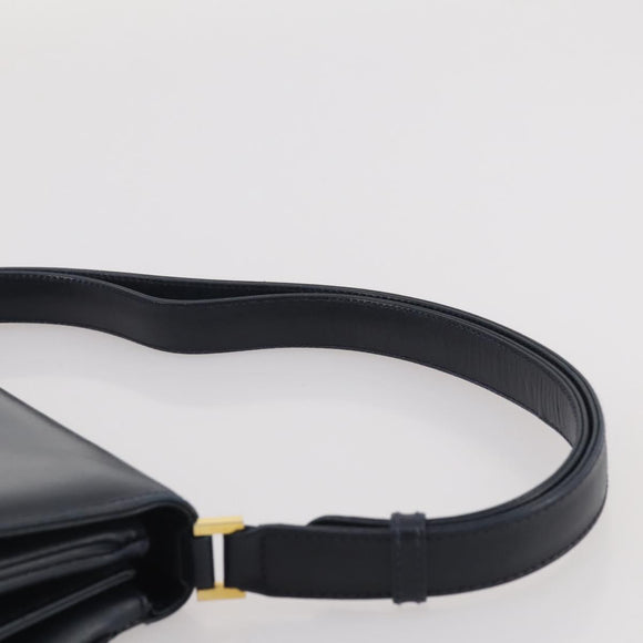 GUCCI Shoulder Bag Leather Navy Gold Auth 205163