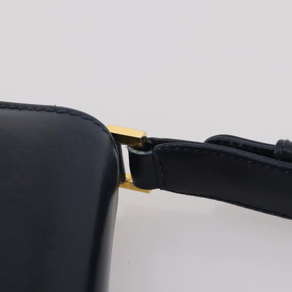 GUCCI Shoulder Bag Leather Navy Gold Auth 205163