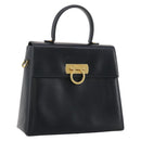 Salvatore Ferragamo Gancini Hand Bag Leather Navy Gold Auth 205167-1
