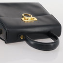 Salvatore Ferragamo Gancini Hand Bag Leather Navy Gold Auth 205167-9