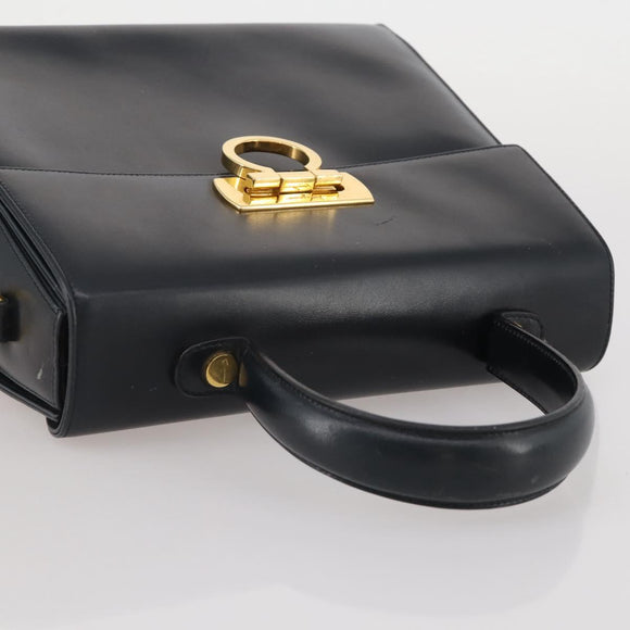 Salvatore Ferragamo Gancini Hand Bag Leather Navy Gold Auth 205167