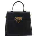 Salvatore Ferragamo Gancini Hand Bag Leather Navy Gold Auth 205167-13
