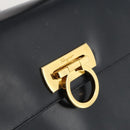 Salvatore Ferragamo Gancini Hand Bag Leather Navy Gold Auth 205167-22
