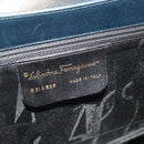 Salvatore Ferragamo Gancini Hand Bag Leather Navy Gold Auth 205167-12