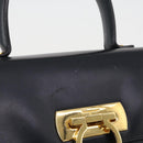 Salvatore Ferragamo Gancini Hand Bag Leather Navy Gold Auth 205167-2