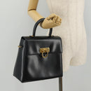 Salvatore Ferragamo Gancini Hand Bag Leather Navy Gold Auth 205167-33