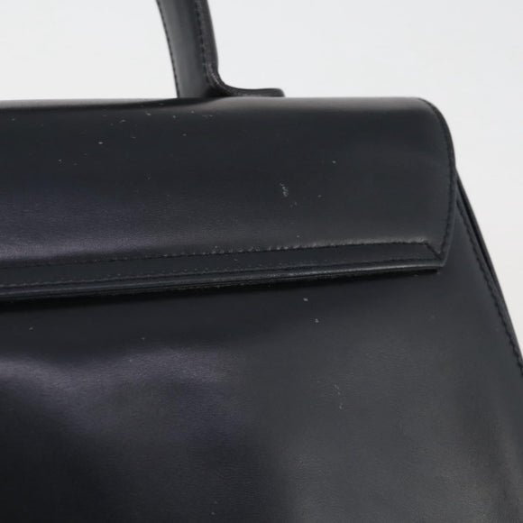 Salvatore Ferragamo Gancini Hand Bag Leather Navy Gold Auth 205167