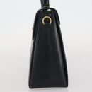 Salvatore Ferragamo Gancini Hand Bag Leather Navy Gold Auth 205167-5