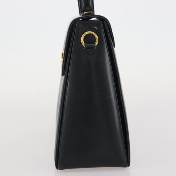 Salvatore Ferragamo Gancini Hand Bag Leather Navy Gold Auth 205167