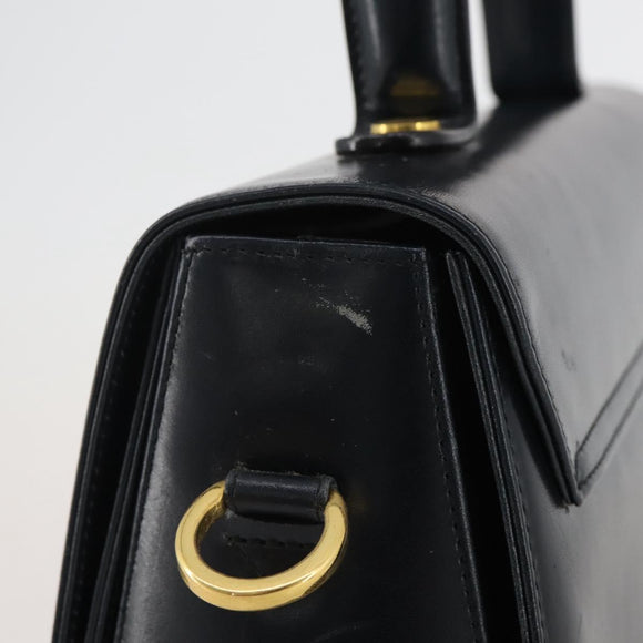 Salvatore Ferragamo Gancini Hand Bag Leather Navy Gold Auth 205167