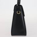 Salvatore Ferragamo Gancini Hand Bag Leather Navy Gold Auth 205167-6