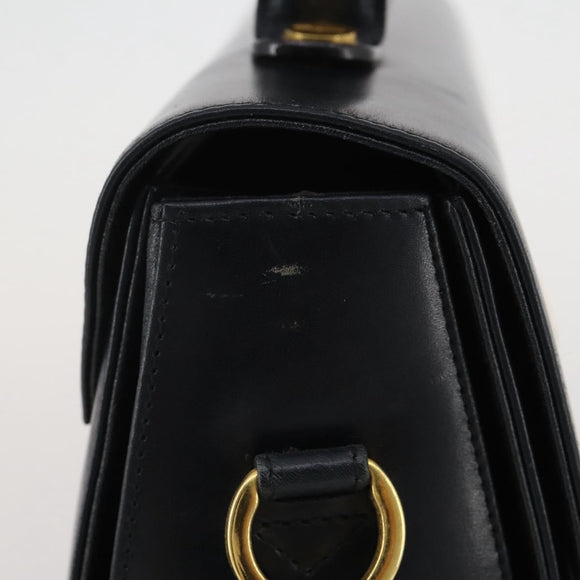 Salvatore Ferragamo Gancini Hand Bag Leather Navy Gold Auth 205167