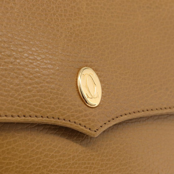 CARTIER Must Line Shoulder Bag Leather Beige Gold Auth 205170A