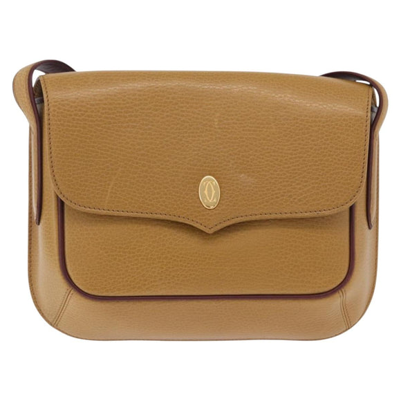 CARTIER Must Line Shoulder Bag Leather Beige Gold Auth 205170A
