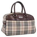 BURBERRY Nova Check Hand Bag Canvas Beige Silver Auth 205173-1