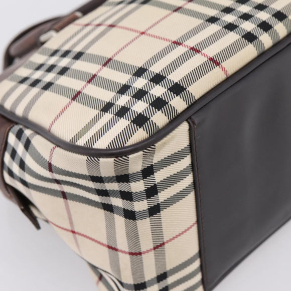 BURBERRY Nova Check Hand Bag Canvas Beige Silver Auth 205173