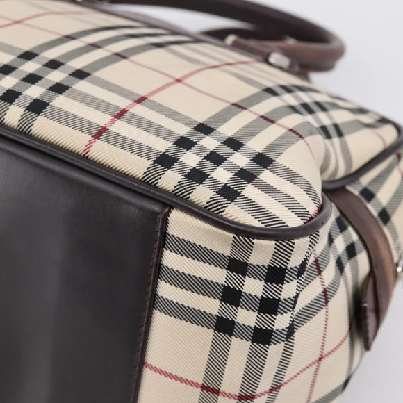 BURBERRY Nova Check Hand Bag Canvas Beige Silver Auth 205173