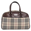BURBERRY Nova Check Hand Bag Canvas Beige Silver Auth 205173-13