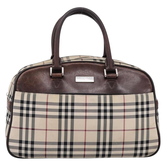 BURBERRY Nova Check Hand Bag Canvas Beige Silver Auth 205173