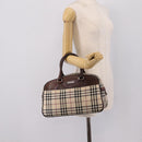 BURBERRY Nova Check Hand Bag Canvas Beige Silver Auth 205173-24