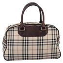 BURBERRY Nova Check Hand Bag Canvas Beige Silver Auth 205173-2