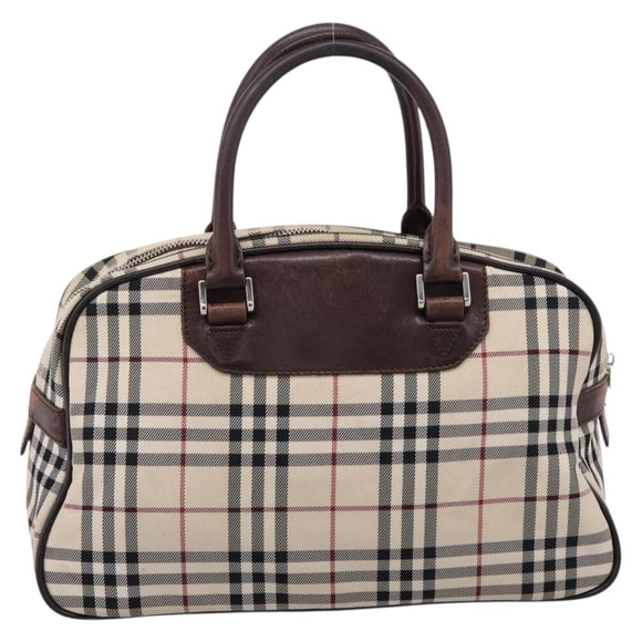 BURBERRY Nova Check Hand Bag Canvas Beige Silver Auth 205173