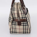 BURBERRY Nova Check Hand Bag Canvas Beige Silver Auth 205173-3