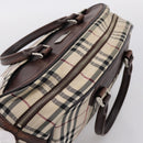 BURBERRY Nova Check Hand Bag Canvas Beige Silver Auth 205173-6