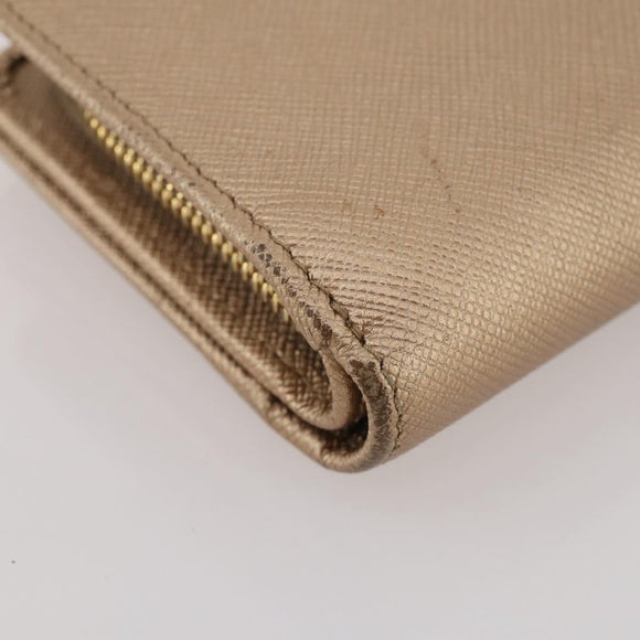 PRADA Bifold Wallet Safiano Leather Gold Auth 205174A