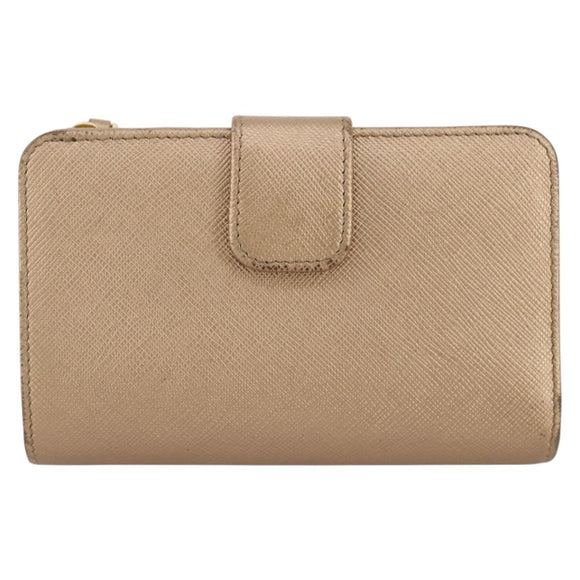 PRADA Bifold Wallet Safiano Leather Gold Auth 205174A