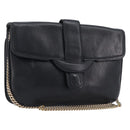 CELINE Chain Shoulder Bag Leather Black Gold Auth 205176-1