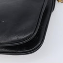 CELINE Chain Shoulder Bag Leather Black Gold Auth 205176-16