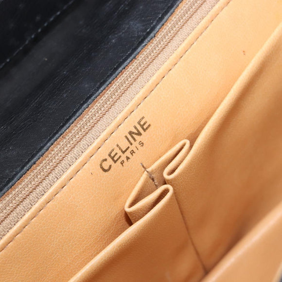 CELINE Chain Shoulder Bag Leather Black Gold Auth 205176