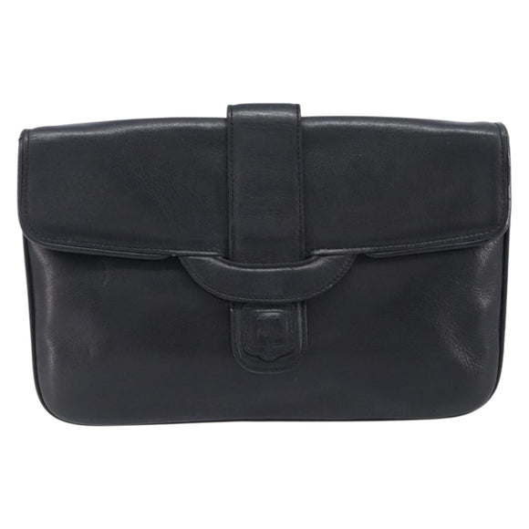 CELINE Chain Shoulder Bag Leather Black Gold Auth 205176