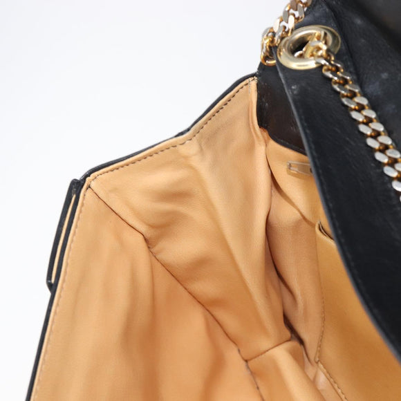 CELINE Chain Shoulder Bag Leather Black Gold Auth 205176