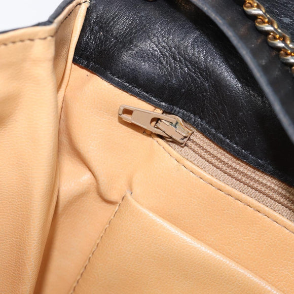 CELINE Chain Shoulder Bag Leather Black Gold Auth 205176