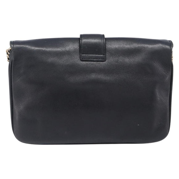 CELINE Chain Shoulder Bag Leather Black Gold Auth 205176
