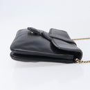 CELINE Chain Shoulder Bag Leather Black Gold Auth 205176-3