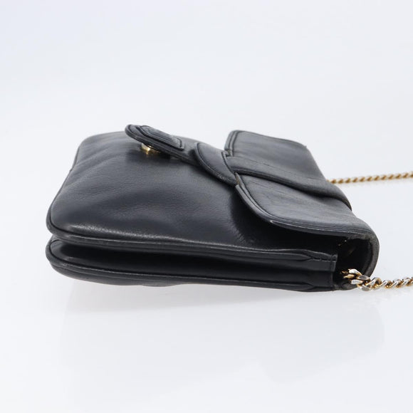 CELINE Chain Shoulder Bag Leather Black Gold Auth 205176