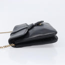 CELINE Chain Shoulder Bag Leather Black Gold Auth 205176-4