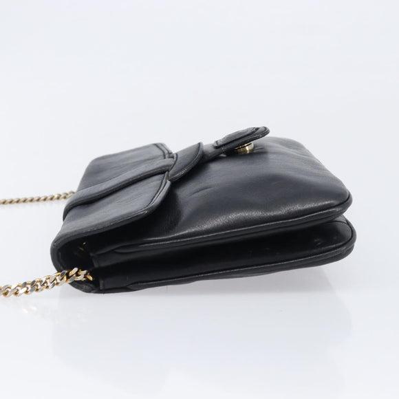 CELINE Chain Shoulder Bag Leather Black Gold Auth 205176