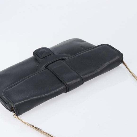 CELINE Chain Shoulder Bag Leather Black Gold Auth 205176