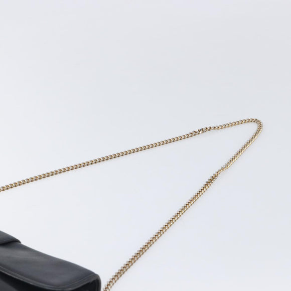 CELINE Chain Shoulder Bag Leather Black Gold Auth 205176