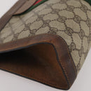 GUCCI GG Supreme Web Sherry Line Clutch Bag PVC Beige Auth 205187-10