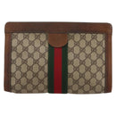 GUCCI GG Supreme Web Sherry Line Clutch Bag PVC Beige Auth 205187-2