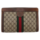 GUCCI GG Supreme Web Sherry Line Clutch Bag PVC Beige Auth 205187-3