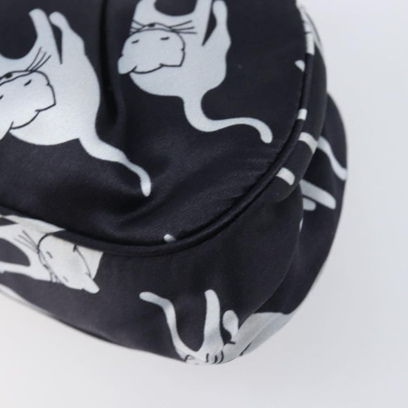 Miu Miu Cat Pattern Clutch Bag Satin Black Silver Auth 205189V